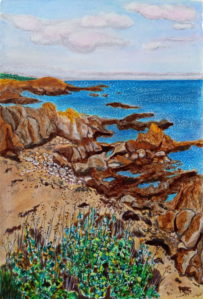 Paysage peint de la côte sauvage du Pouliguen, en presqu'île guérandaise