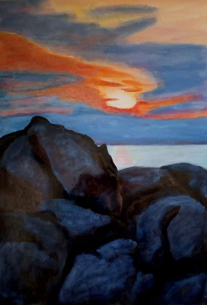 Galerie des paysages de gros rochers au coucher du soleil sur l'océan atlantique, côte sauvage de la Govelle