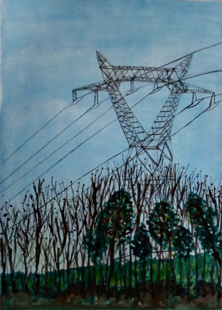 dessin d'une ligne à haute tension