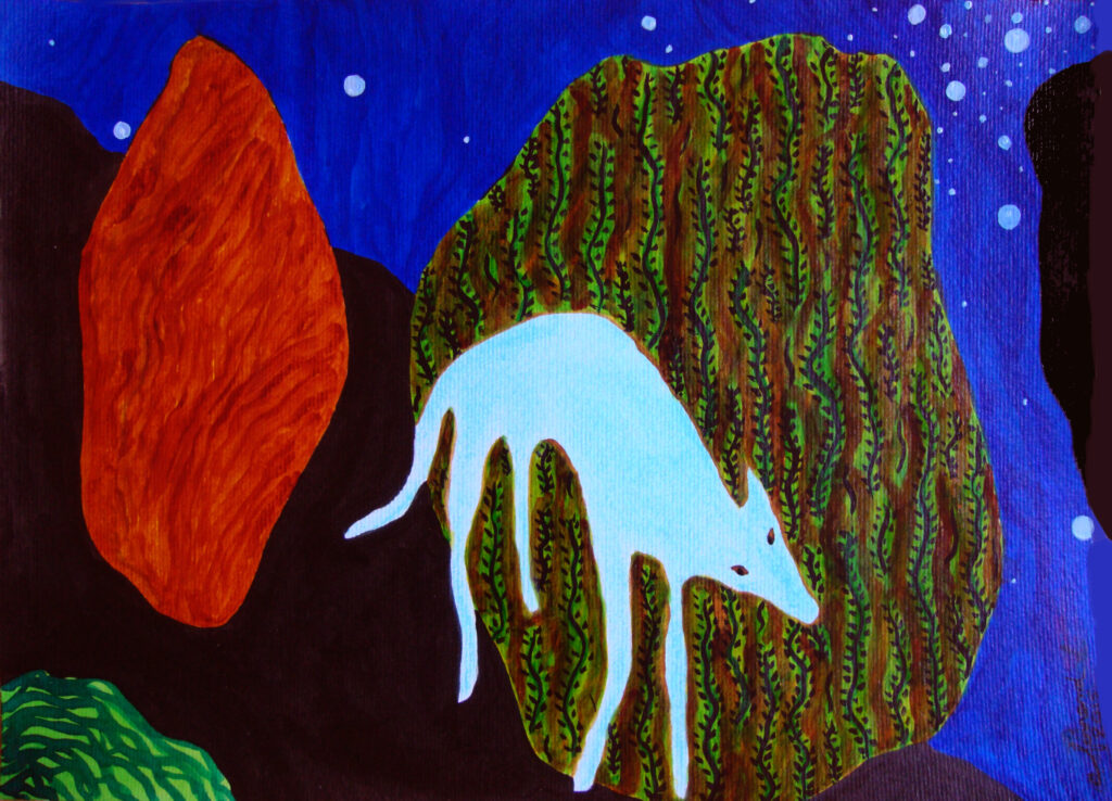 peinture abstraite avec représentation d'un loup