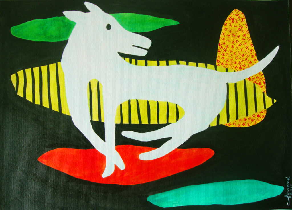Peinture abstraite avec représentation chien