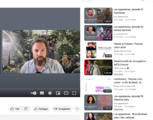 Capture de vidéo Youtube sur "les apparences", entretiens avec des peintres de la scène contemporaine française