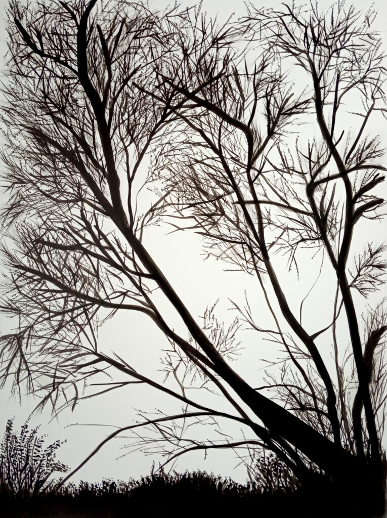 Peinture de branches d'arbres à l'encre de Chine,