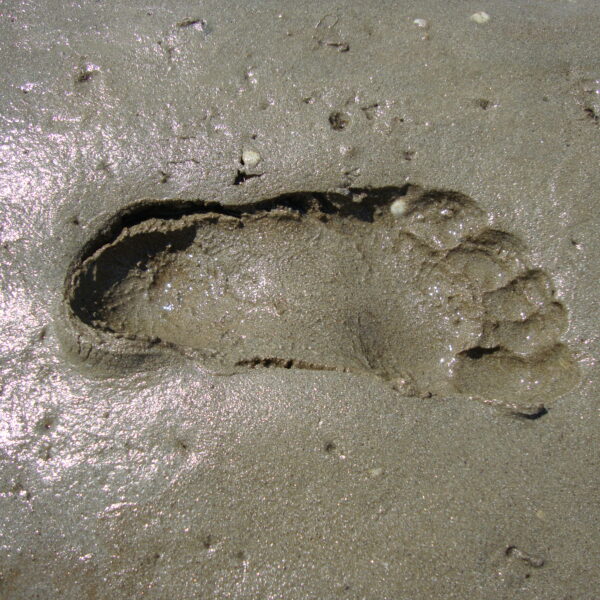 trace de pied d'enfant plage du Nau au Pouliguen