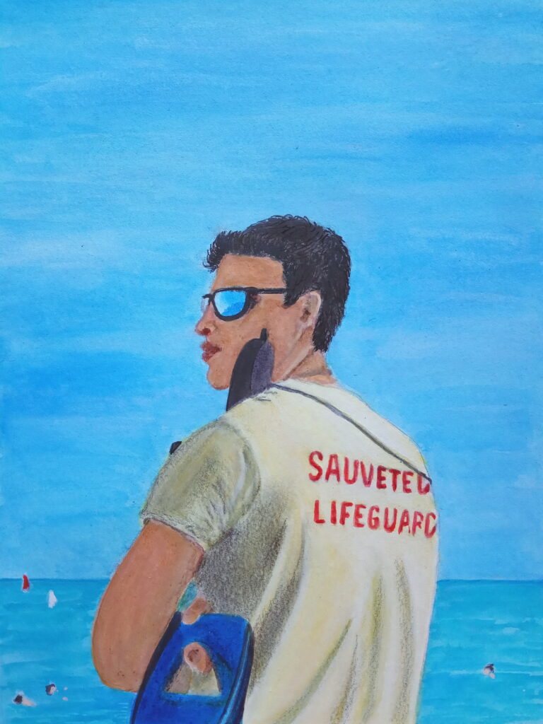 Portrait d'un jeune homme sauveteur en mer