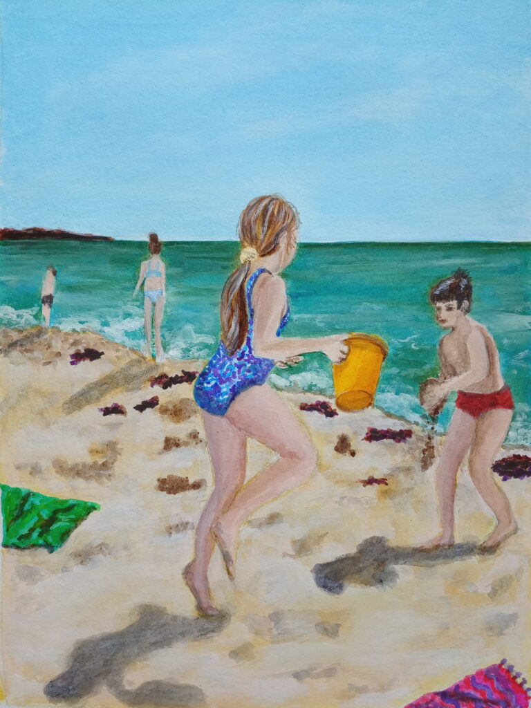 Peinture enfants plage de la Govelle, presqu'île de Guérande