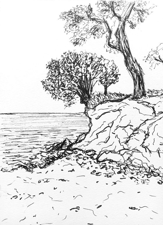 Croquis stylo noir, plage St Nazaire