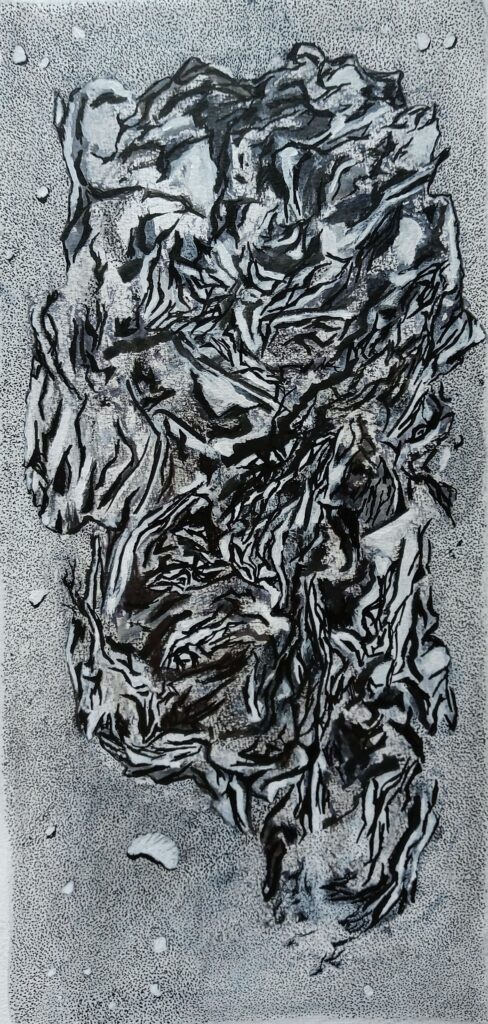 Peinture portrait algue noir et blanc. Biennale du noir et blanc 2025 à st nazaire