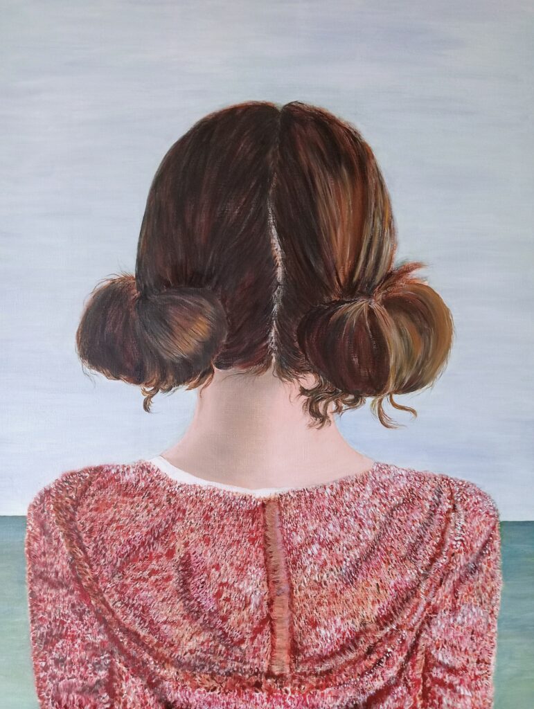 Portrait à l'huile jeune femme de dos